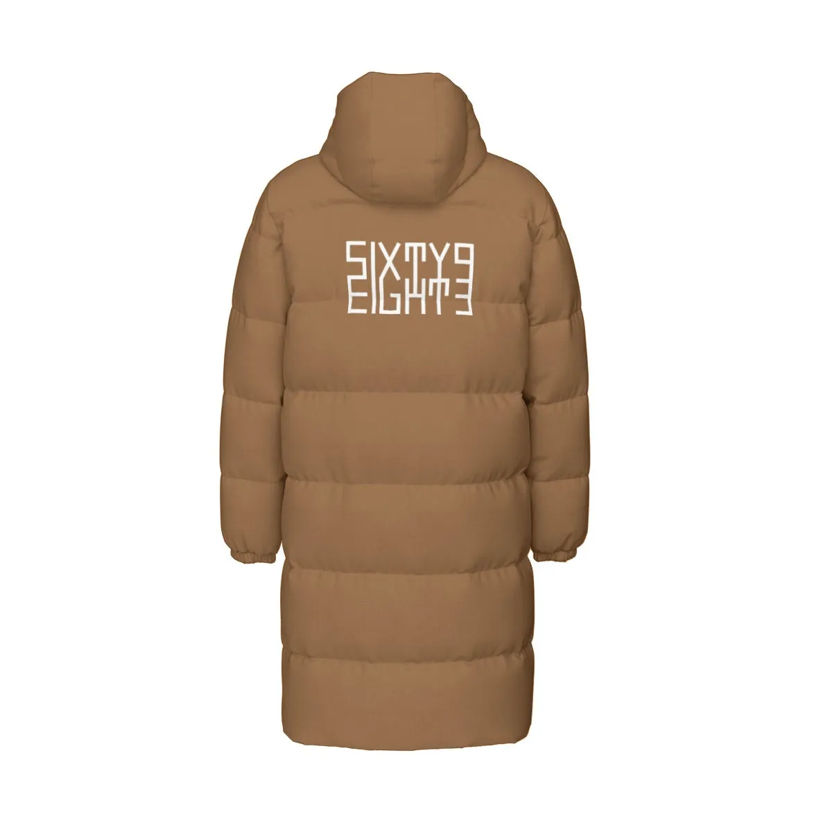 Sixty Eight 93 Logo White Chocolate Brown Unisex Long Puff Jacket