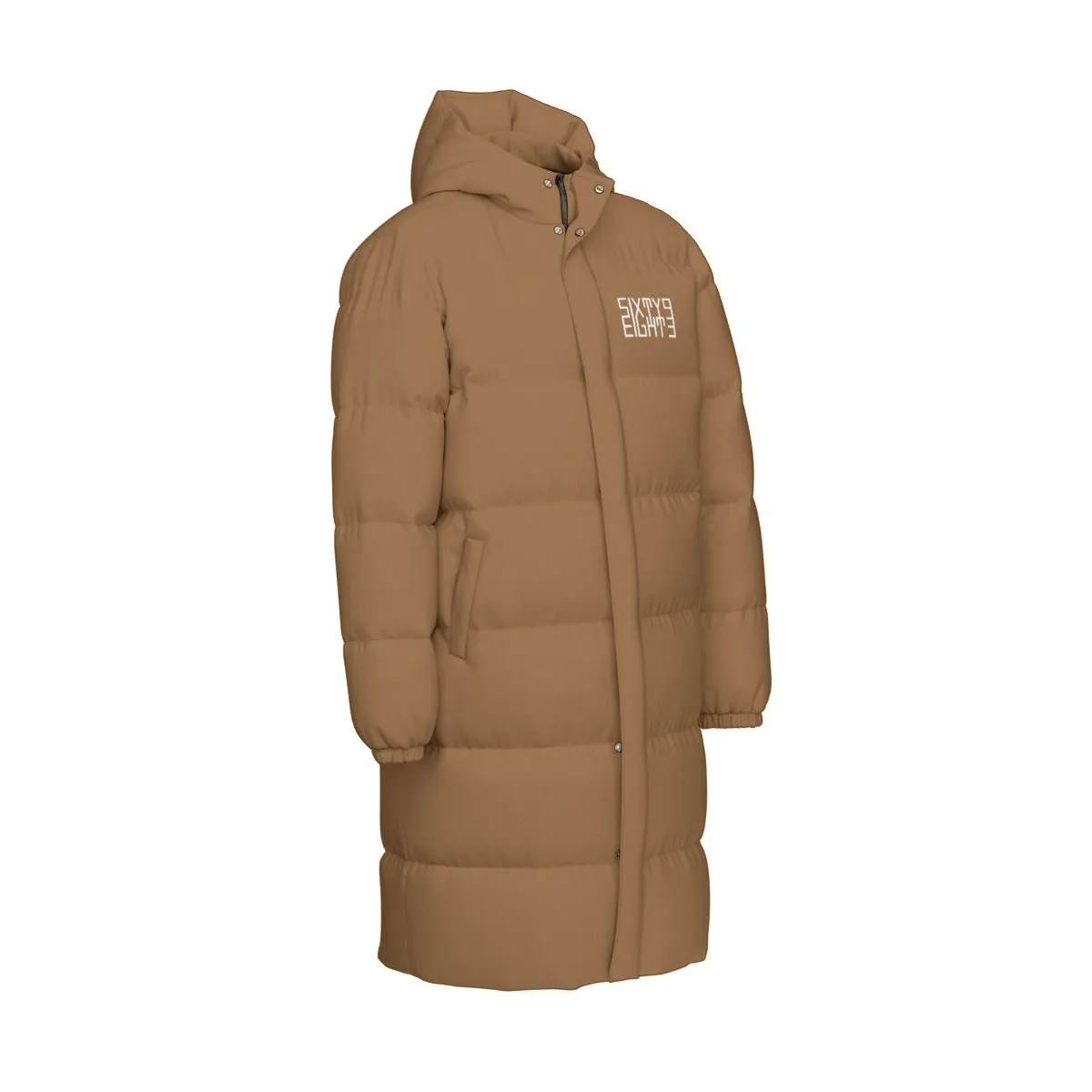 Sixty Eight 93 Logo White Chocolate Brown Unisex Long Puff Jacket