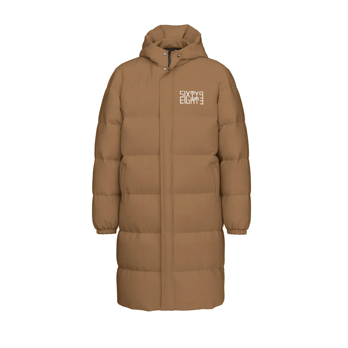 Sixty Eight 93 Logo White Chocolate Brown Unisex Long Puff Jacket