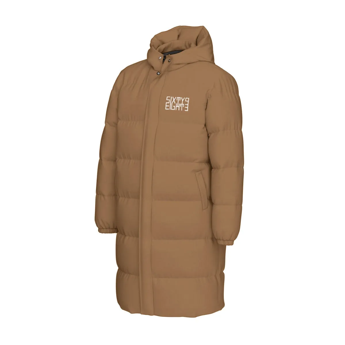 Sixty Eight 93 Logo White Chocolate Brown Unisex Long Puff Jacket
