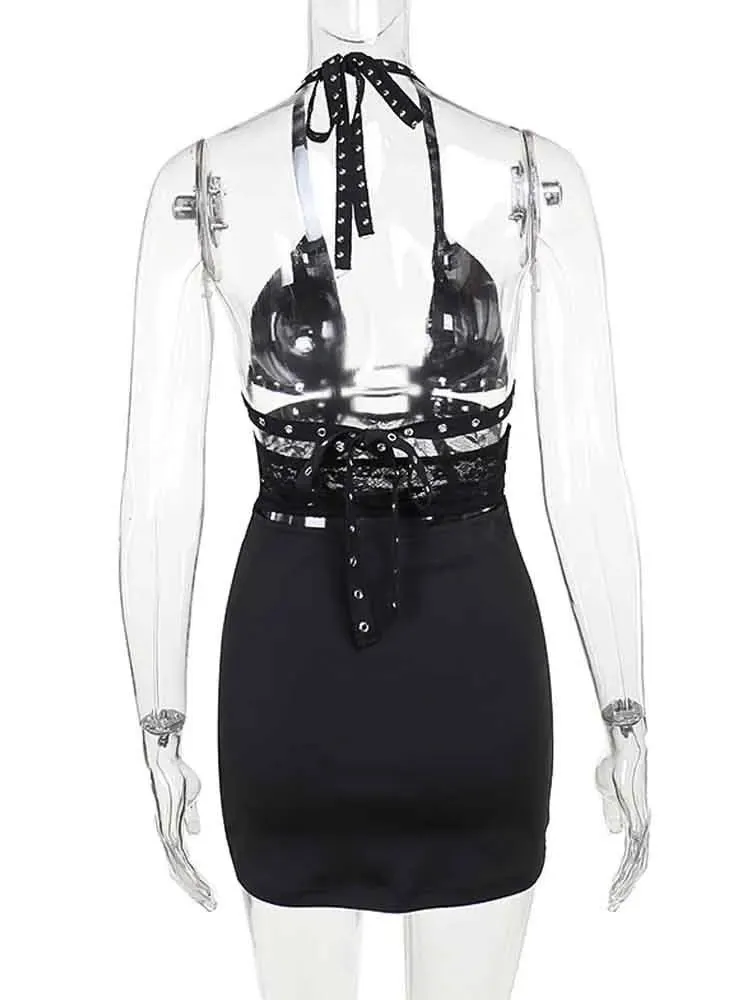 Toleet-Black Halter Button Hollow Out Holiday Casual Dress Women 2024 Elegant Sexy Dress Bodycon Mini Summer Dress Vestidos