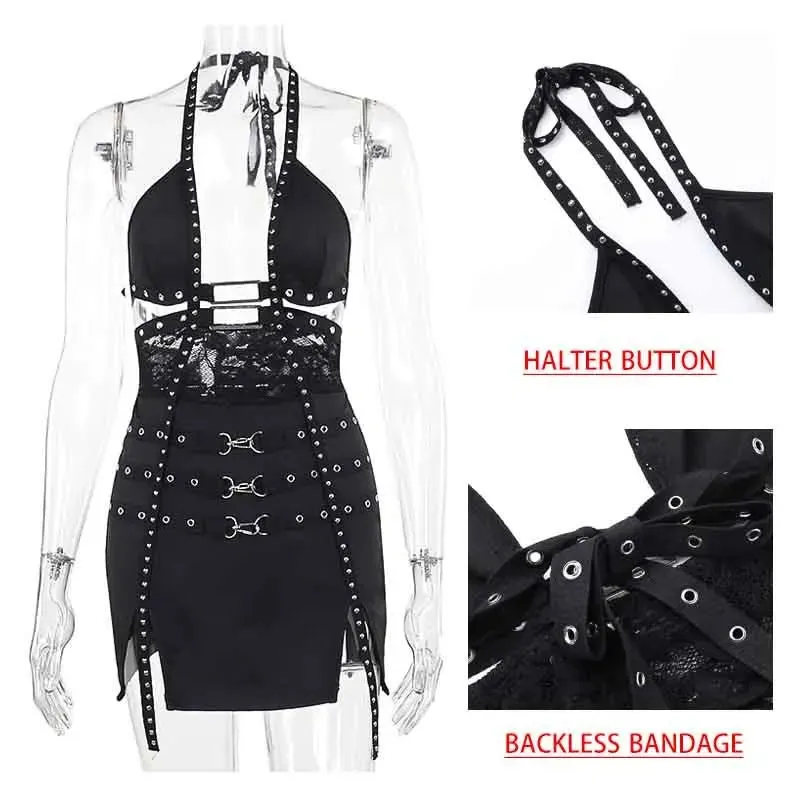 Toleet-Black Halter Button Hollow Out Holiday Casual Dress Women 2024 Elegant Sexy Dress Bodycon Mini Summer Dress Vestidos
