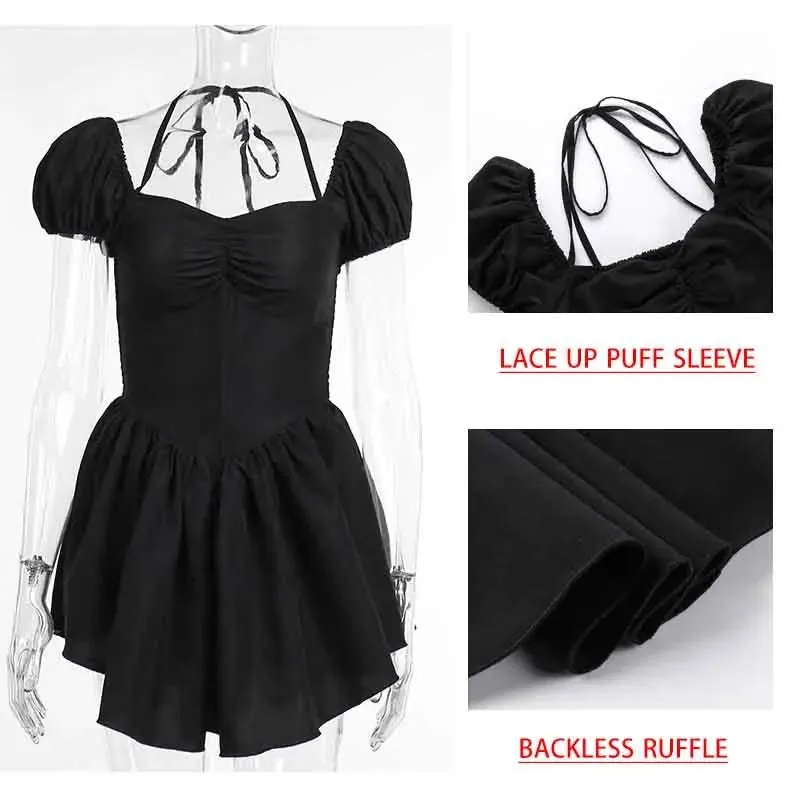 Toleet-Halter Ruffle Robes Evening Party Dress Women 2024 Puff Sleeve Elegant Sexy Dress Bodycon Mini Summer Dress Vestidos