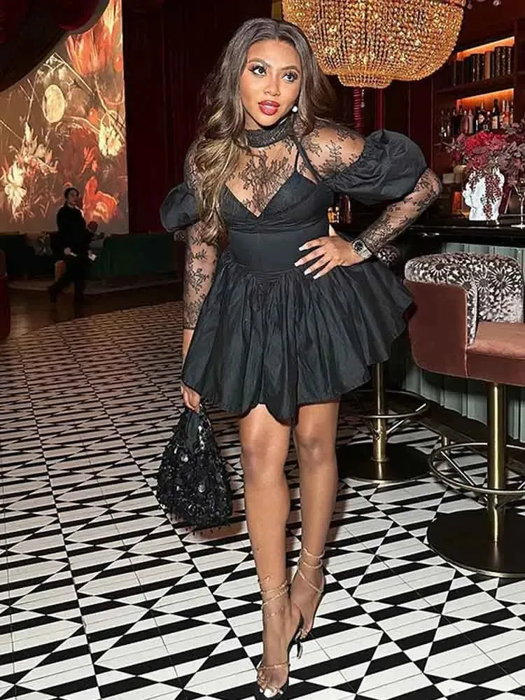 Toleet-Halter Ruffle Robes Evening Party Dress Women 2024 Puff Sleeve Elegant Sexy Dress Bodycon Mini Summer Dress Vestidos