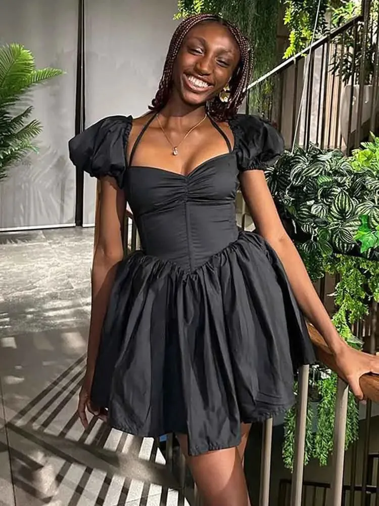 Toleet-Halter Ruffle Robes Evening Party Dress Women 2024 Puff Sleeve Elegant Sexy Dress Bodycon Mini Summer Dress Vestidos