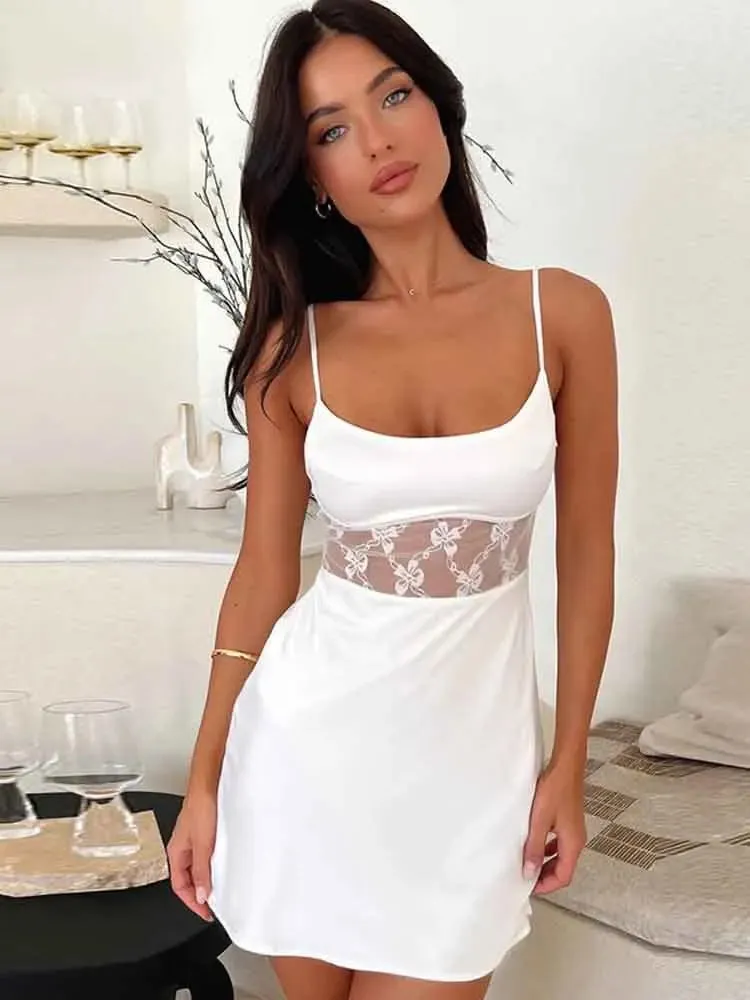 Toleet-White Lace Backless Hollow Out Evening Party Dress Women Robes Elegant Sexy Dress Bodycon Mini Summer Dress Vestidos