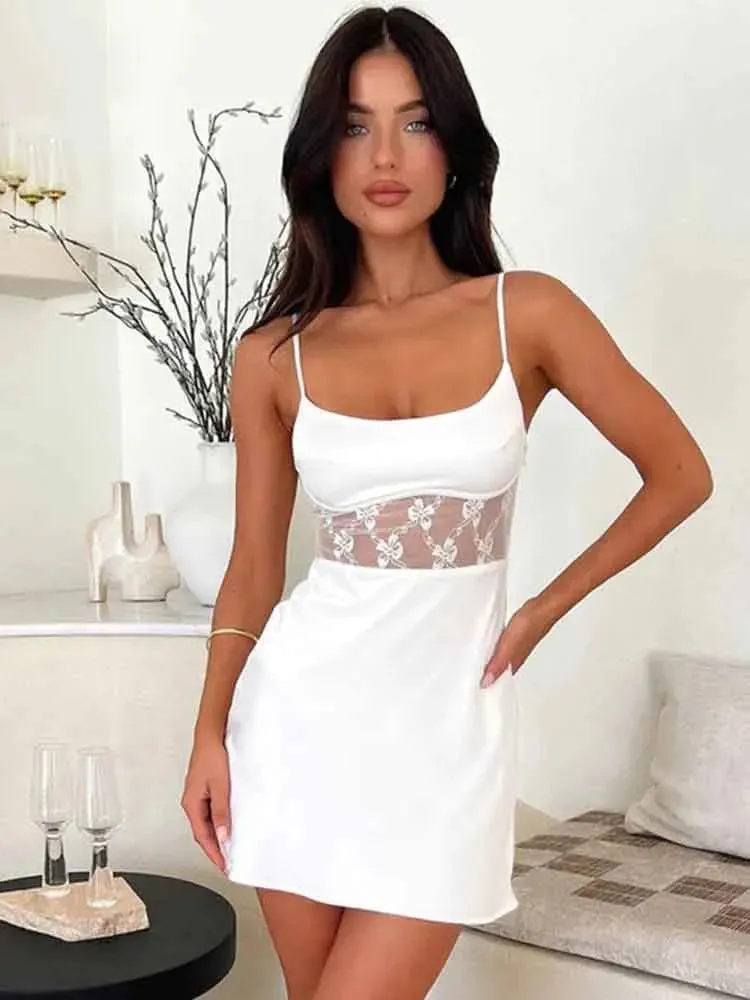 Toleet-White Lace Backless Hollow Out Evening Party Dress Women Robes Elegant Sexy Dress Bodycon Mini Summer Dress Vestidos