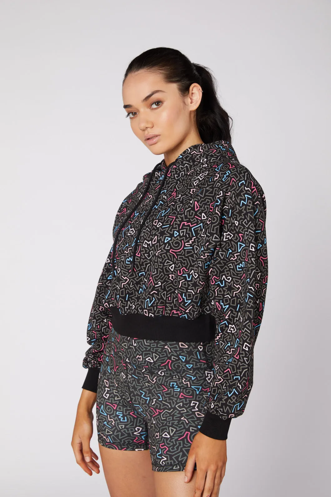 Twisting Printed Cropped Hoodie