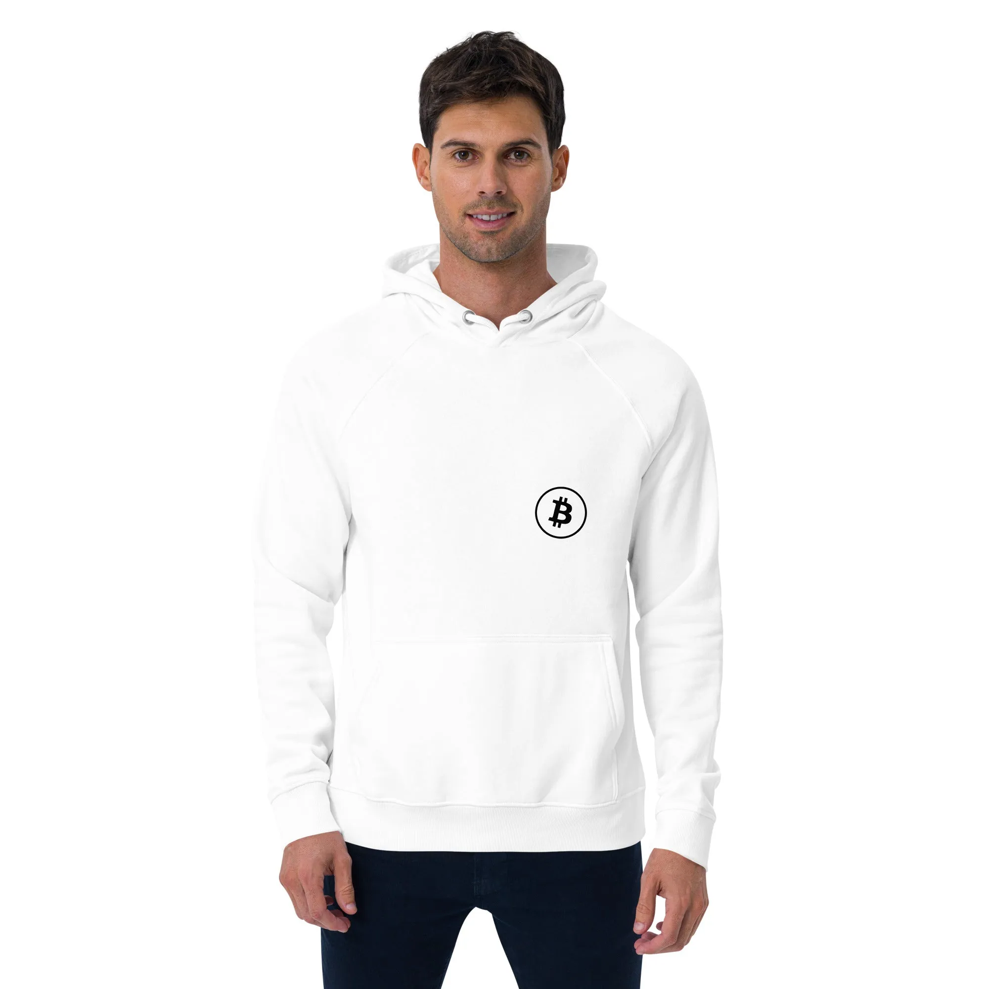 Unisex eco raglan hoodie with BTC logo design