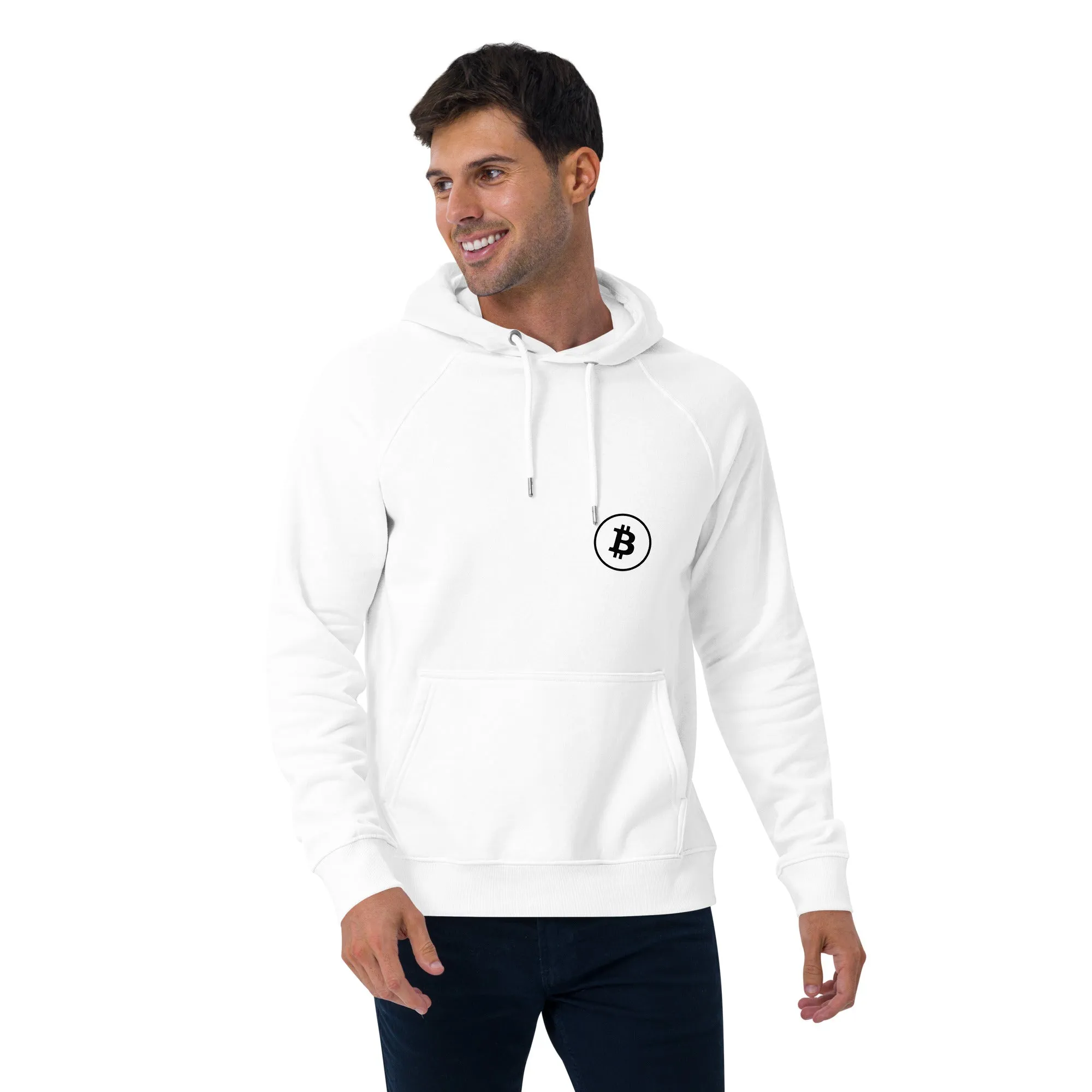 Unisex eco raglan hoodie with BTC logo design