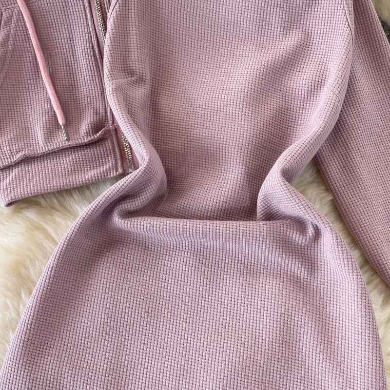 Zipped Hoodie&Slip Dress 2Pcs
